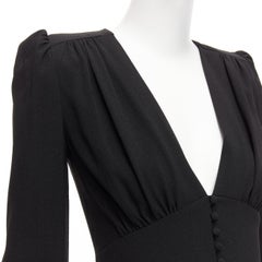 SAINT LAURENT 2022 black deep V neck wrapped buttons mini dress FR34 XS