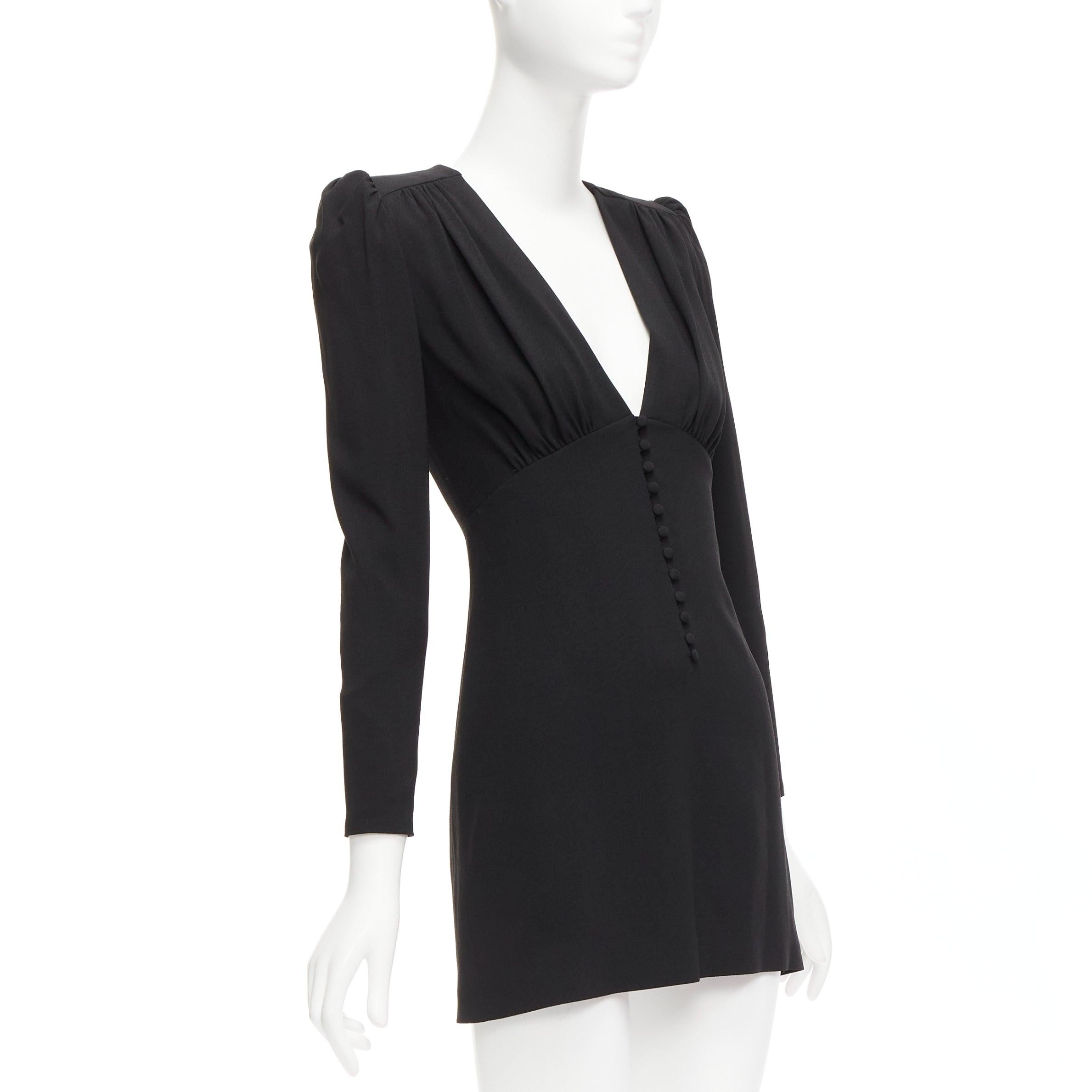 Black SAINT LAURENT 2022 black deep V neck wrapped buttons mini dress FR34 XS For Sale
