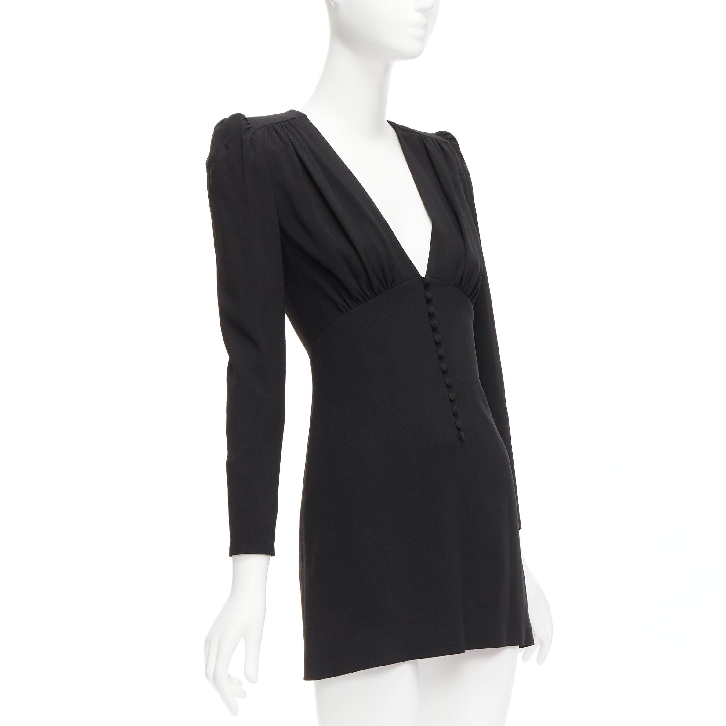 Women's SAINT LAURENT 2022 black deep V neck wrapped buttons mini dress FR34 XS For Sale