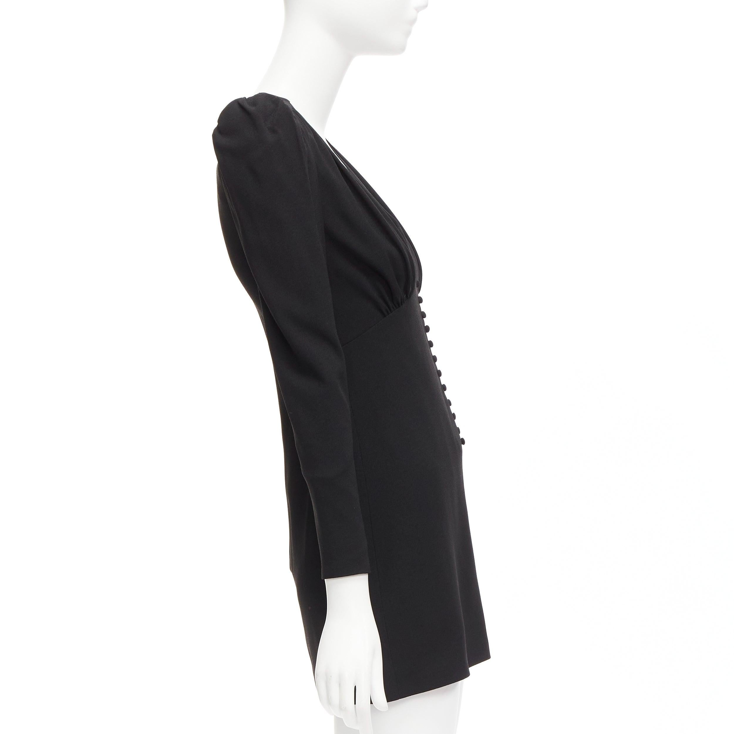 SAINT LAURENT 2022 black deep V neck wrapped buttons mini dress FR34 XS For Sale 1