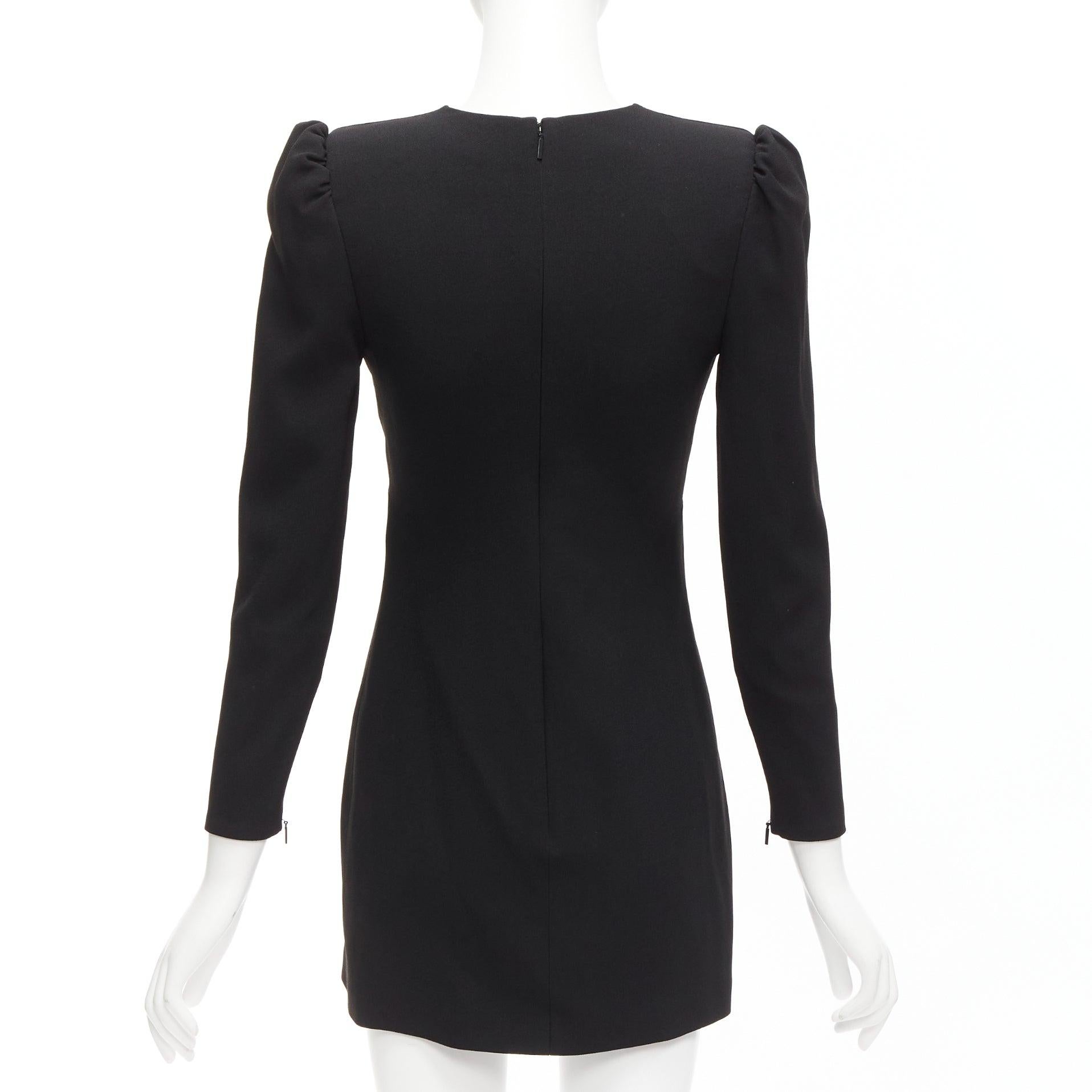 SAINT LAURENT 2022 black deep V neck wrapped buttons mini dress FR34 XS For Sale 1