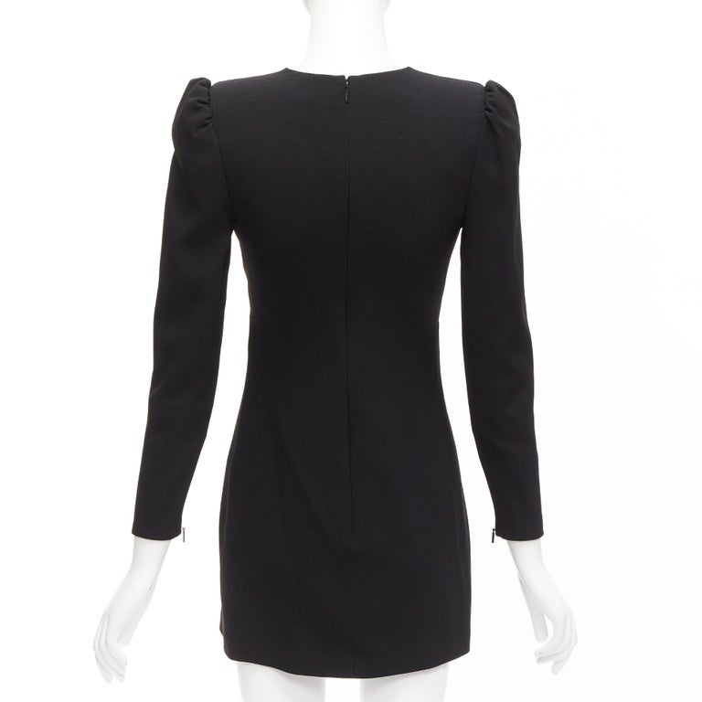 SAINT LAURENT 2022 black deep V neck wrapped buttons mini dress FR34 XS For  Sale at 1stDibs