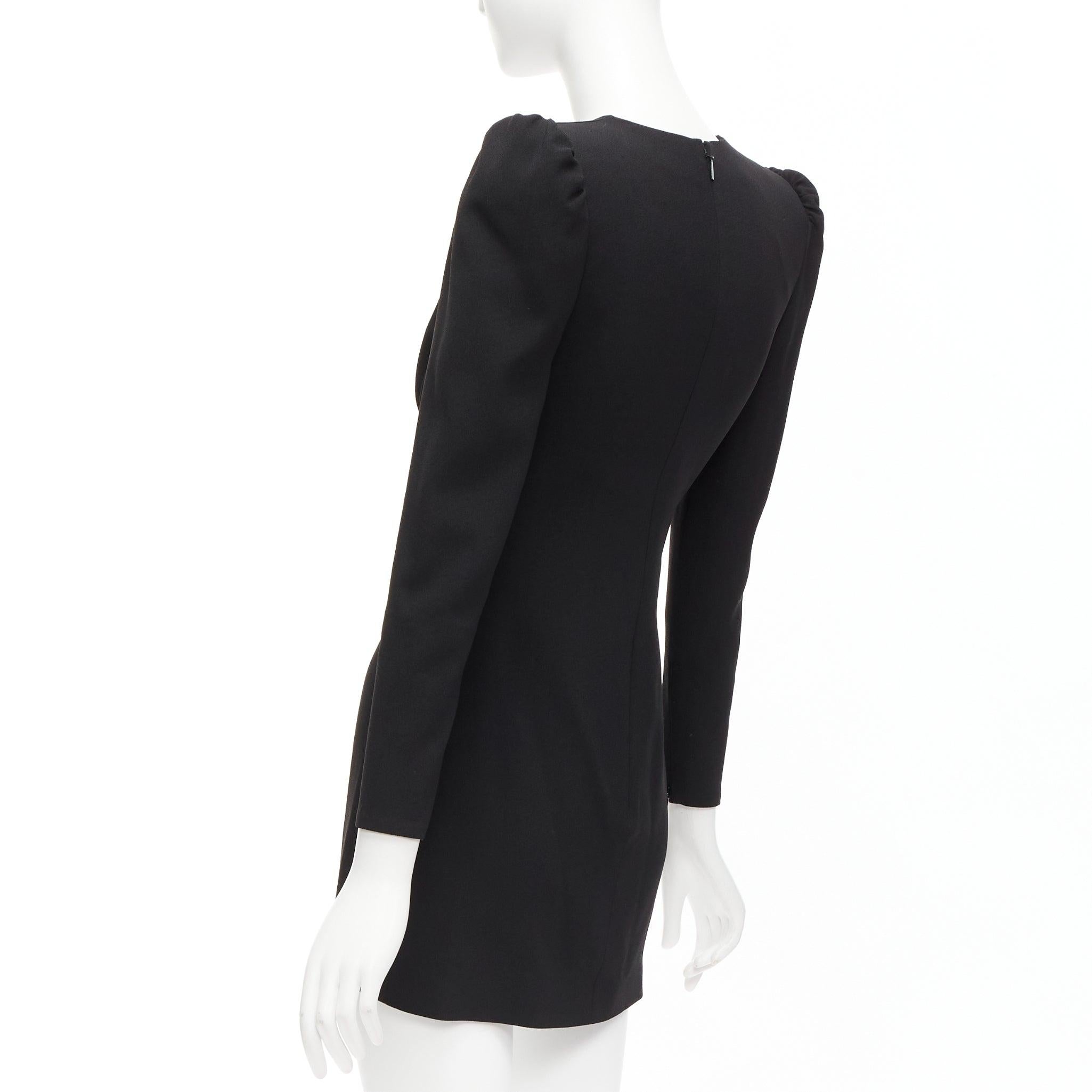 SAINT LAURENT 2022 black deep V neck wrapped buttons mini dress FR34 XS For Sale 2