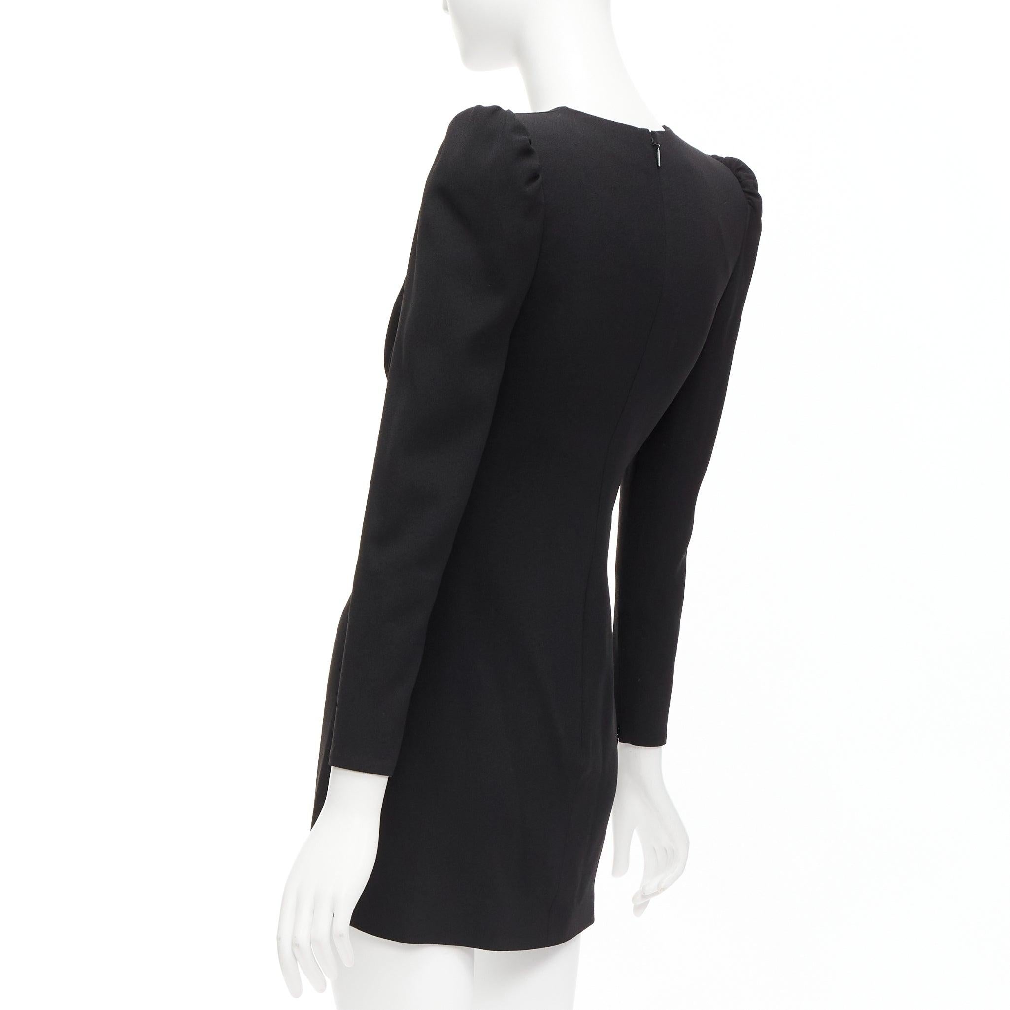 SAINT LAURENT 2022 black deep V neck wrapped buttons mini dress FR34 XS For Sale 3