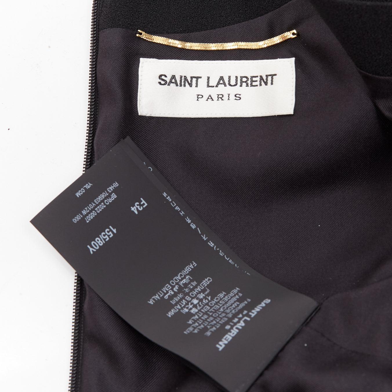 SAINT LAURENT 2022 black deep V neck wrapped buttons mini dress FR34 XS For Sale 4