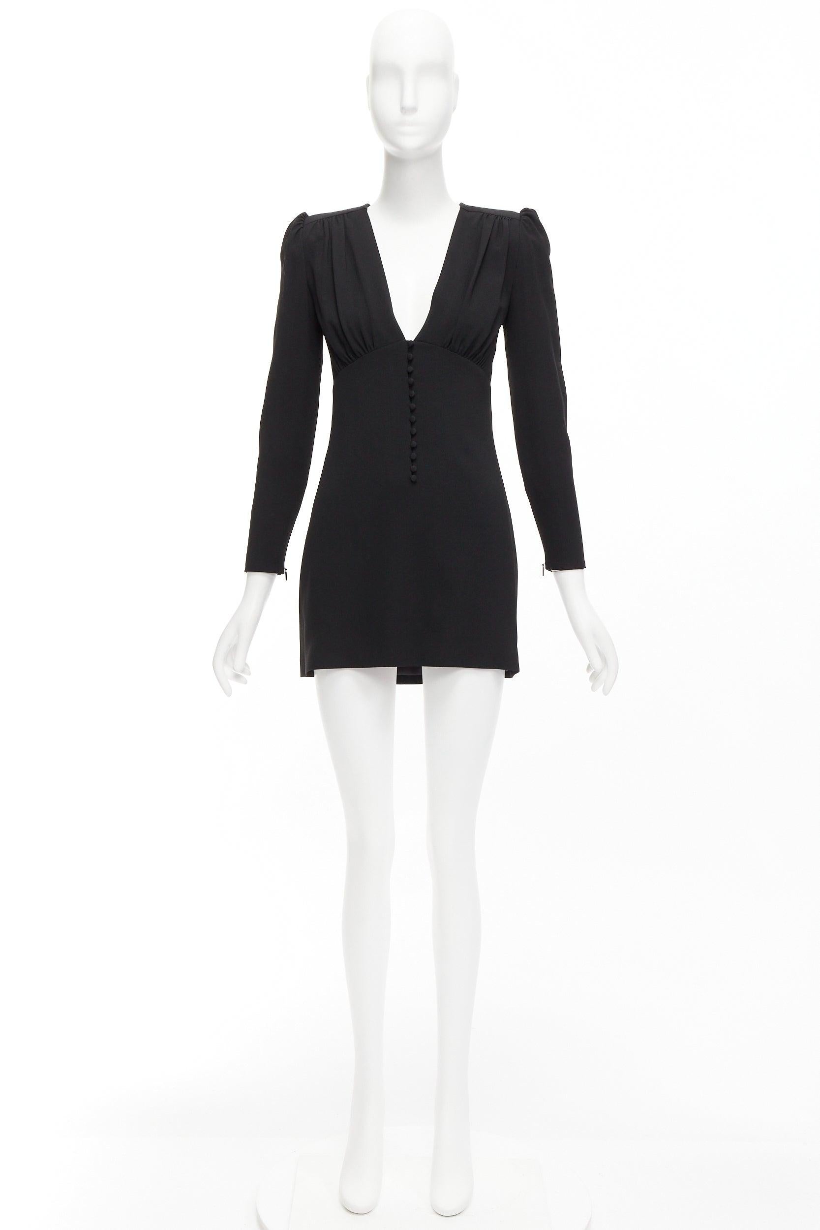SAINT LAURENT 2022 black deep V neck wrapped buttons mini dress FR34 XS For Sale 5