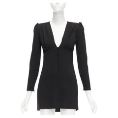 SAINT LAURENT 2022 black deep V neck wrapped buttons mini dress FR34 XS