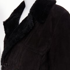 SAINT LAURENT 2022 black suede leather shearling lined double breasted coat EU44