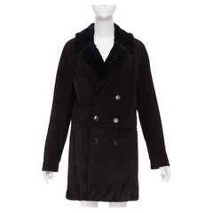SAINT LAURENT 2022 black suede leather shearling lined double breasted coat EU44