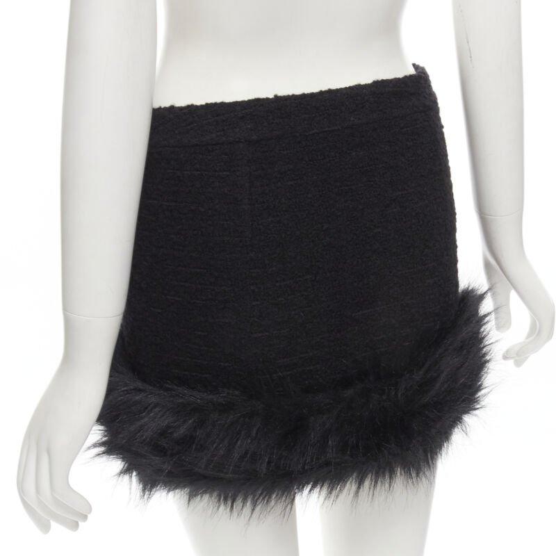 SAINT LAURENT 2022 black tweed faux fur trimmed mini skirt FR34 XS For Sale 3