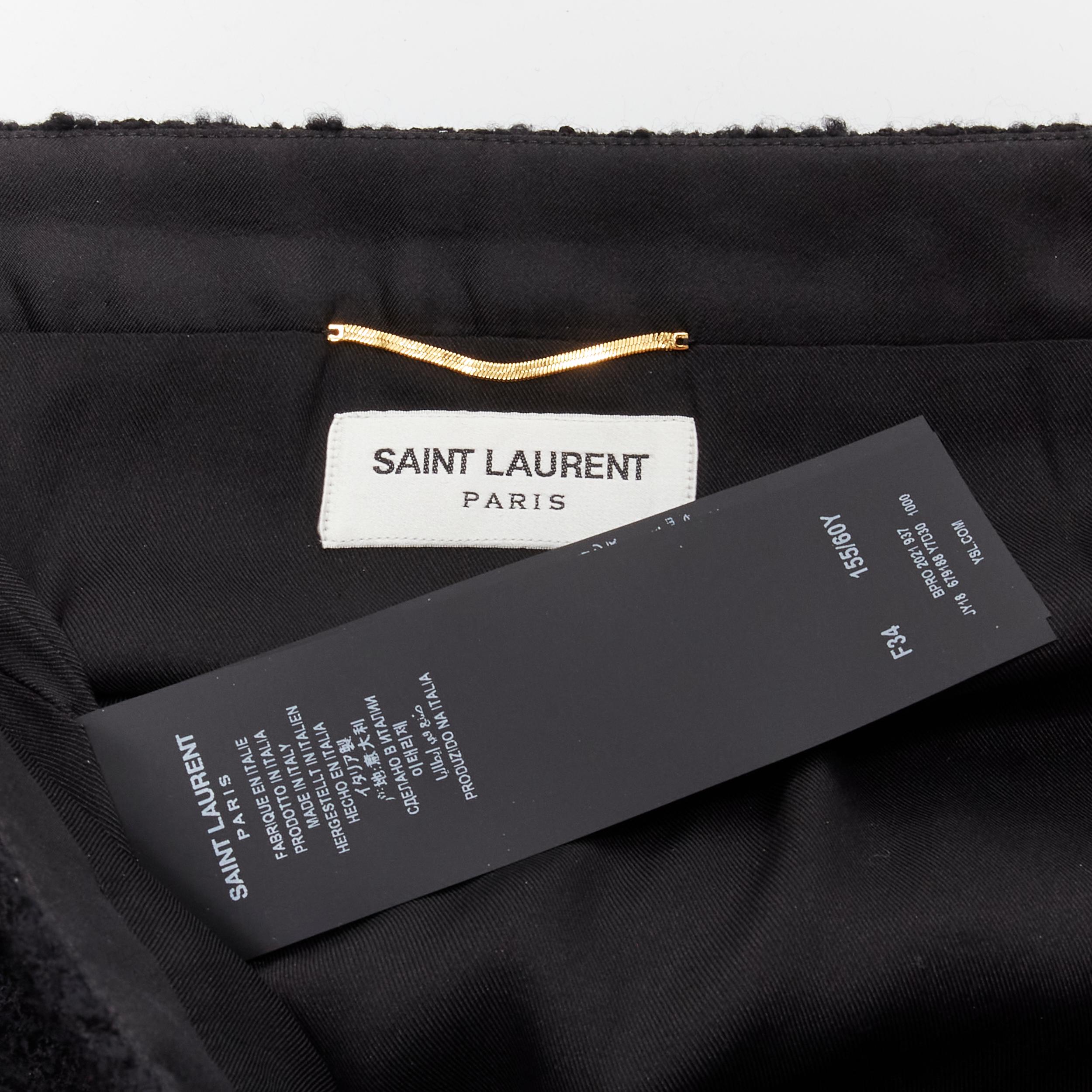 SAINT LAURENT 2022 black tweed faux fur trimmed mini skirt FR34 XS For Sale 1