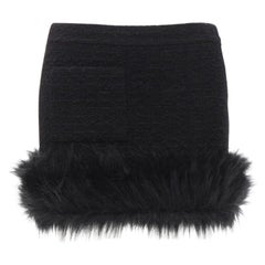 SAINT LAURENT 2022 minifalda de tweed negro con ribete de piel sintética FR34 XS