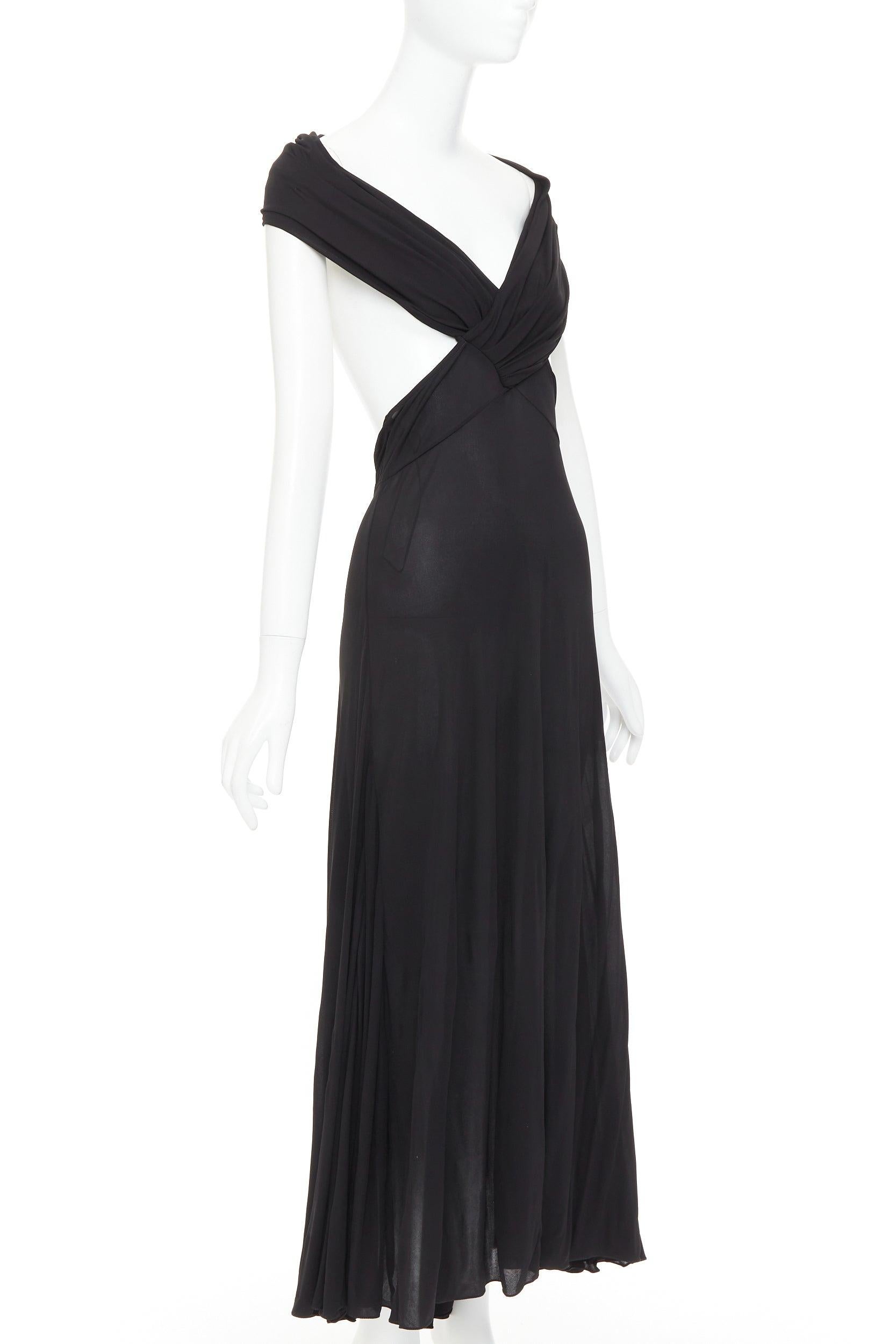 Noir SAINT LAURENT 2022 cut out gathered off shoulder open back midi dress FR38 S en vente