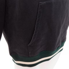 SAINT LAURENT 2022 grey washed cotton green alpaca logo patch varsity hoodie XS