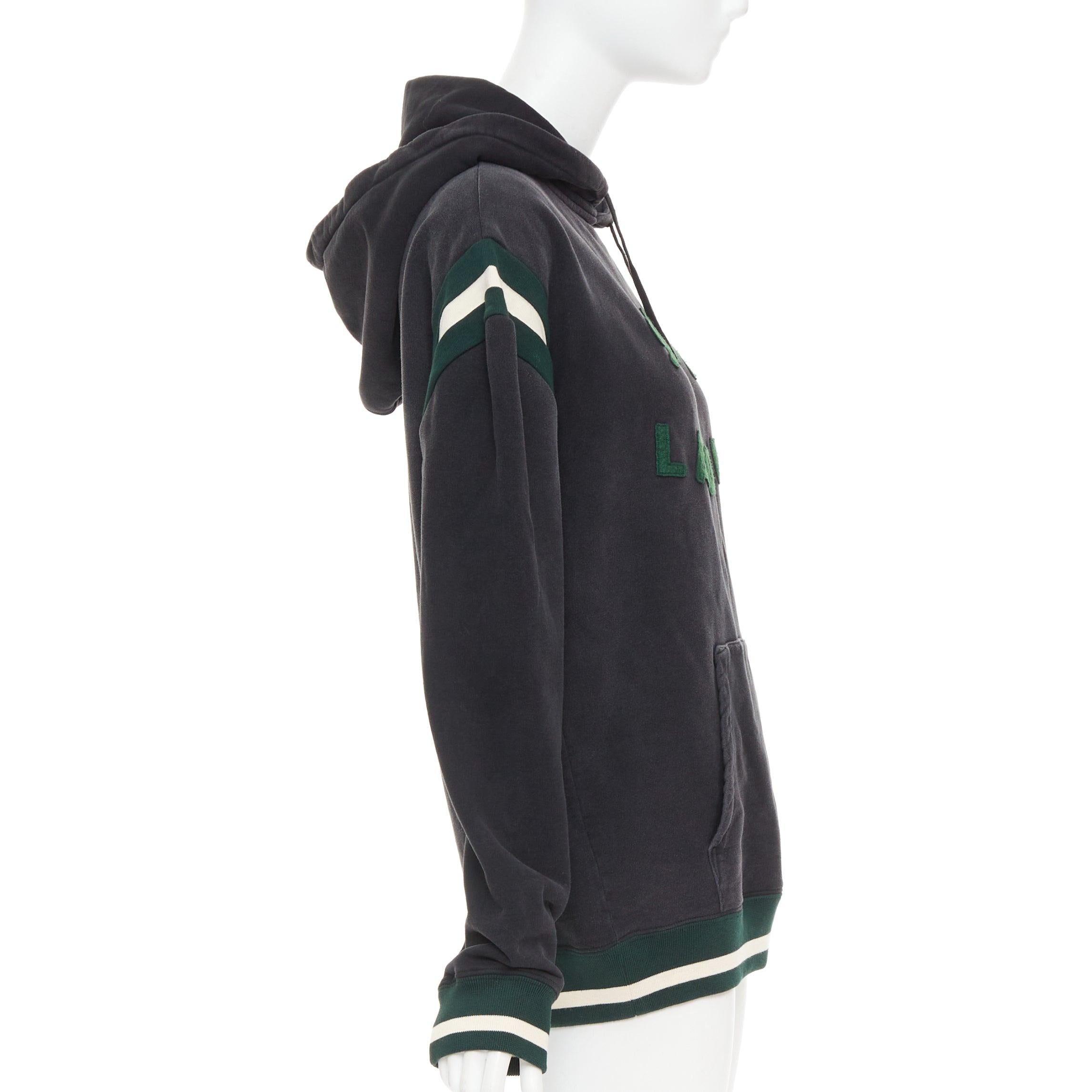 Women's SAINT LAURENT 2022 grey washed cotton green alpaca logo patch varsity hoodie XS For Sale