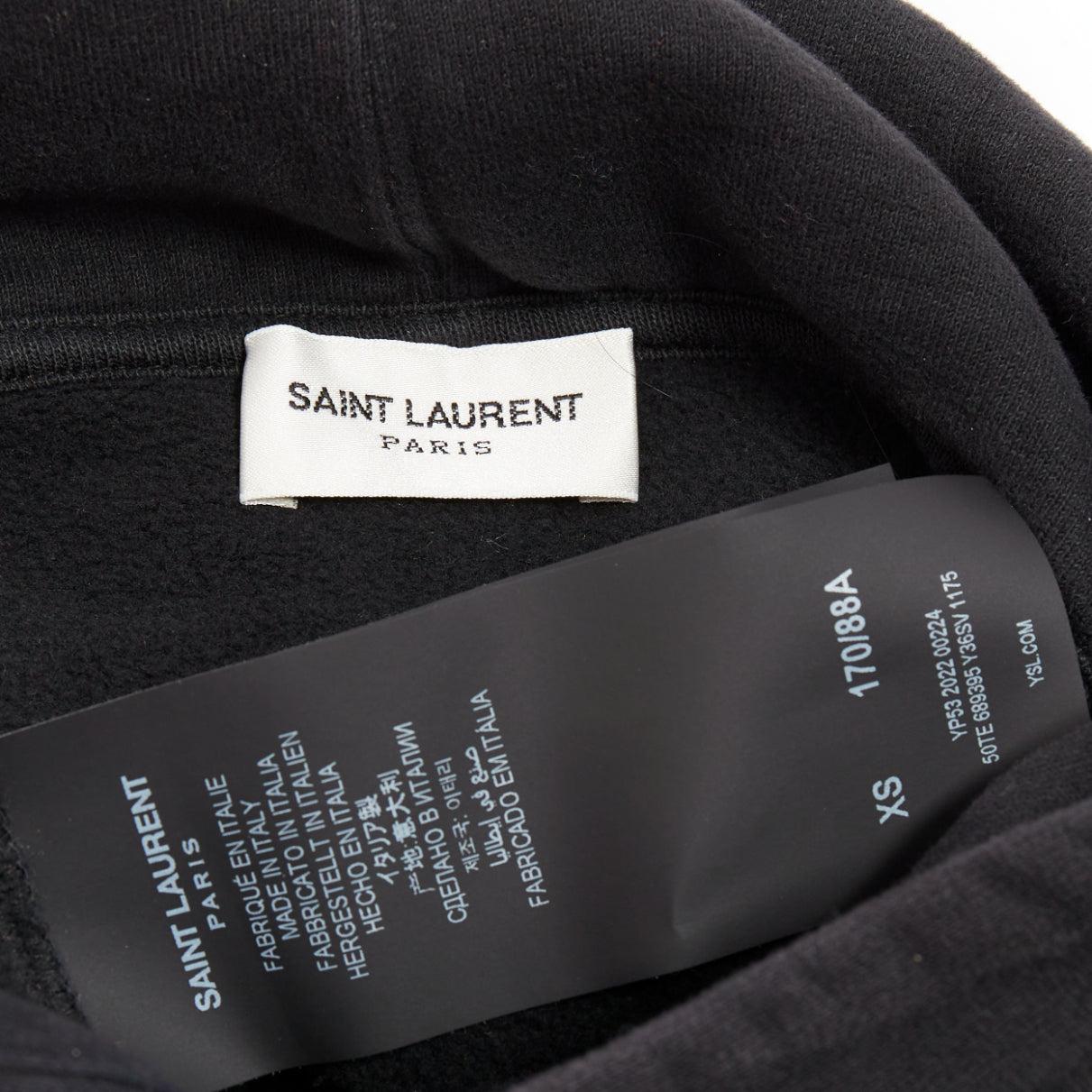 SAINT LAURENT 2022 grey washed cotton green alpaca logo patch varsity hoodie XS For Sale 4