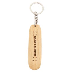 SAINT LAURENT 2022 light brown oak wood laser logo skate skateboard keychain