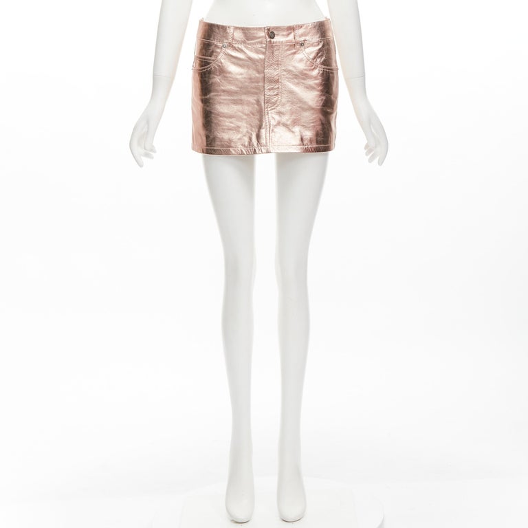 SAINT LAURENT 2022 metallic copper genuine leather mini skirt FR36 S For  Sale at 1stDibs