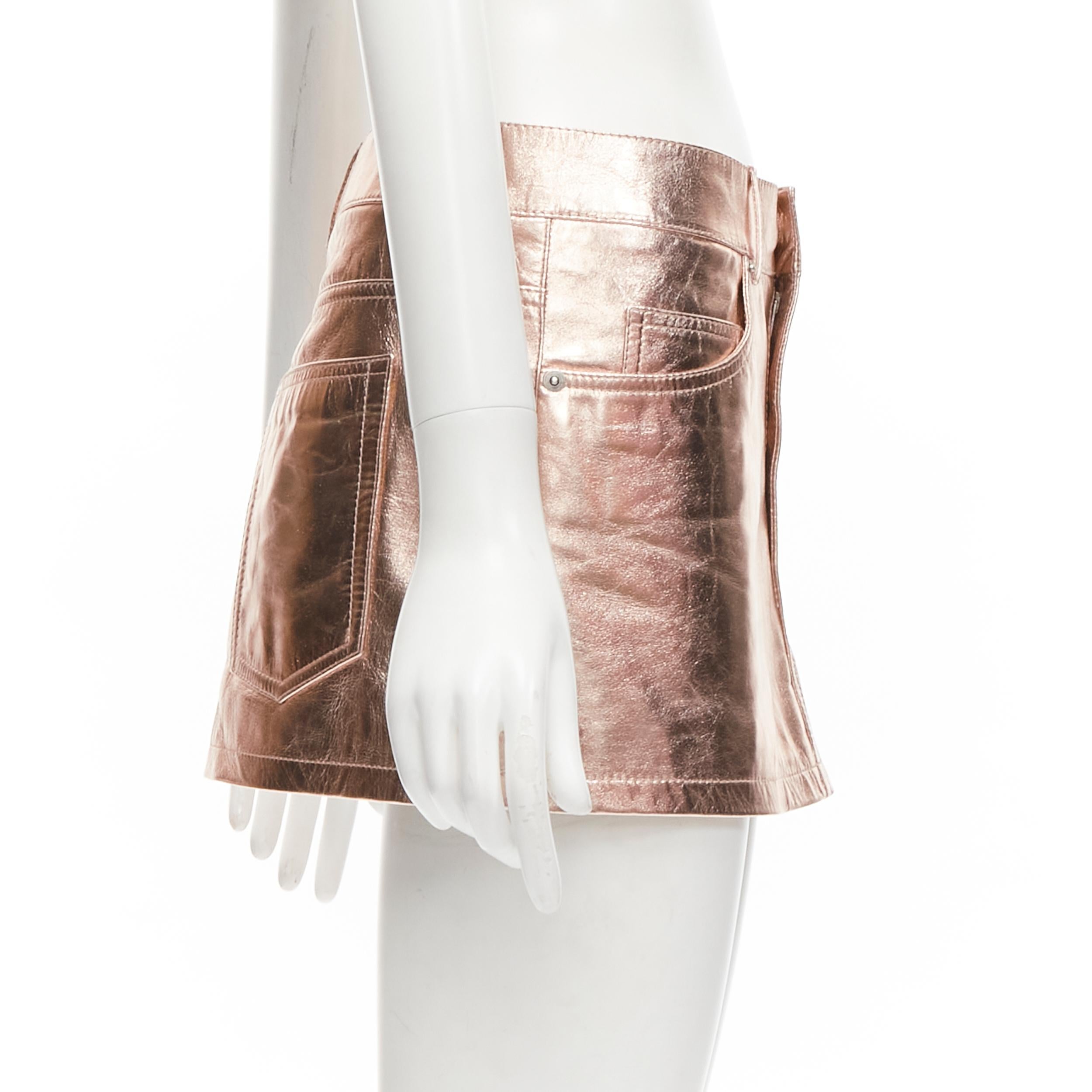 SAINT LAURENT - Mini-jupe en cuir véritable cuivre métallisé FR36 S, 2022 Pour femmes en vente