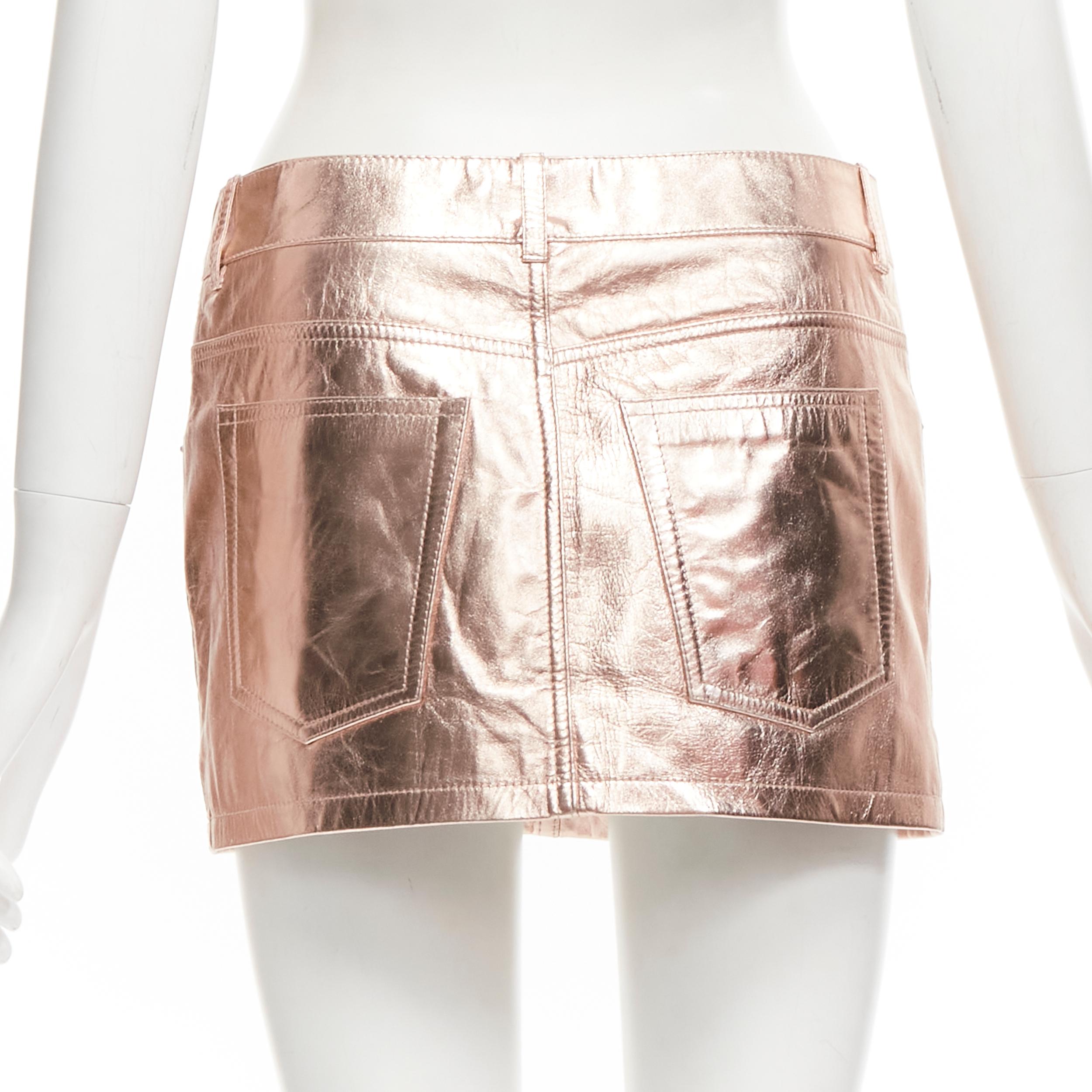Beige SAINT LAURENT 2022 metallic copper genuine leather mini skirt FR36 S For Sale