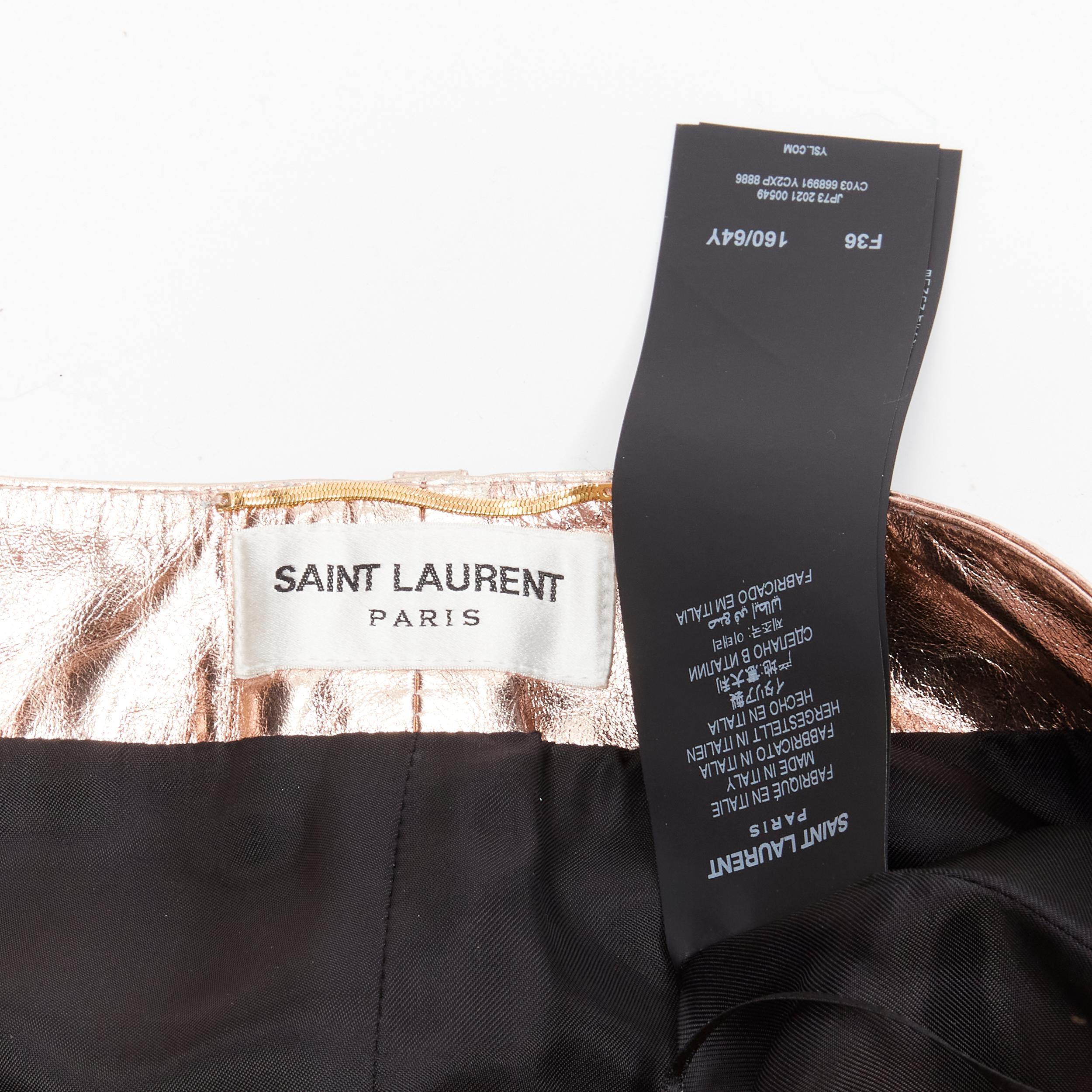 SAINT LAURENT - Mini-jupe en cuir véritable cuivre métallisé FR36 S, 2022 en vente 5