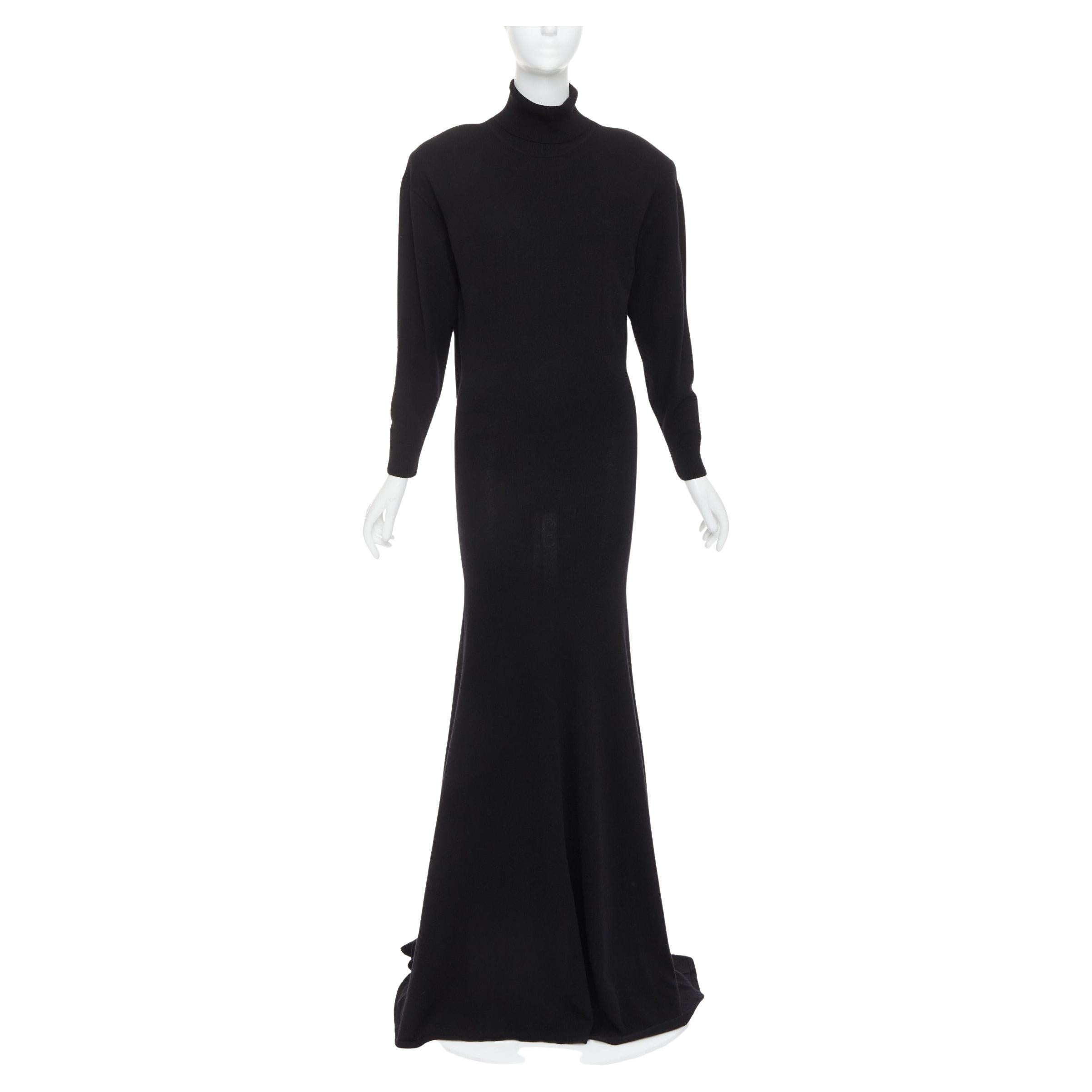 Saint Laurent 2022 Runway 100% cashmere knit padded shoulder maxi dress gown XS