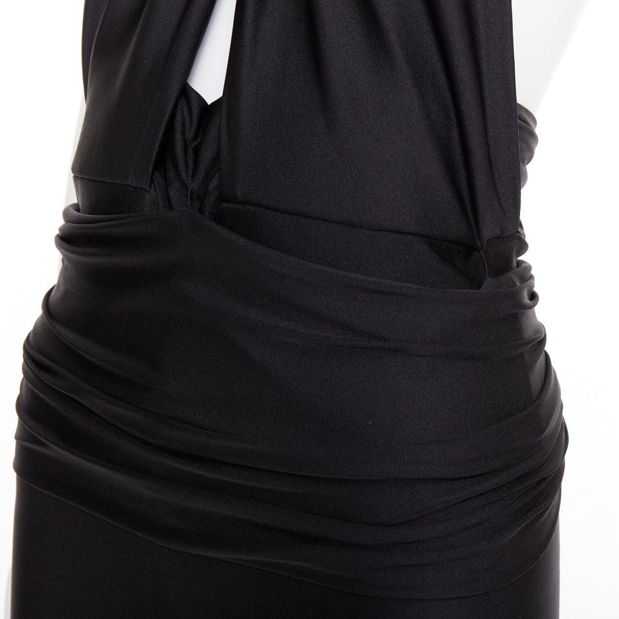 SAINT LAURENT 2022 Runway black gold metal brooch halter cutout jumpsuit Sz.2 M en venta 4