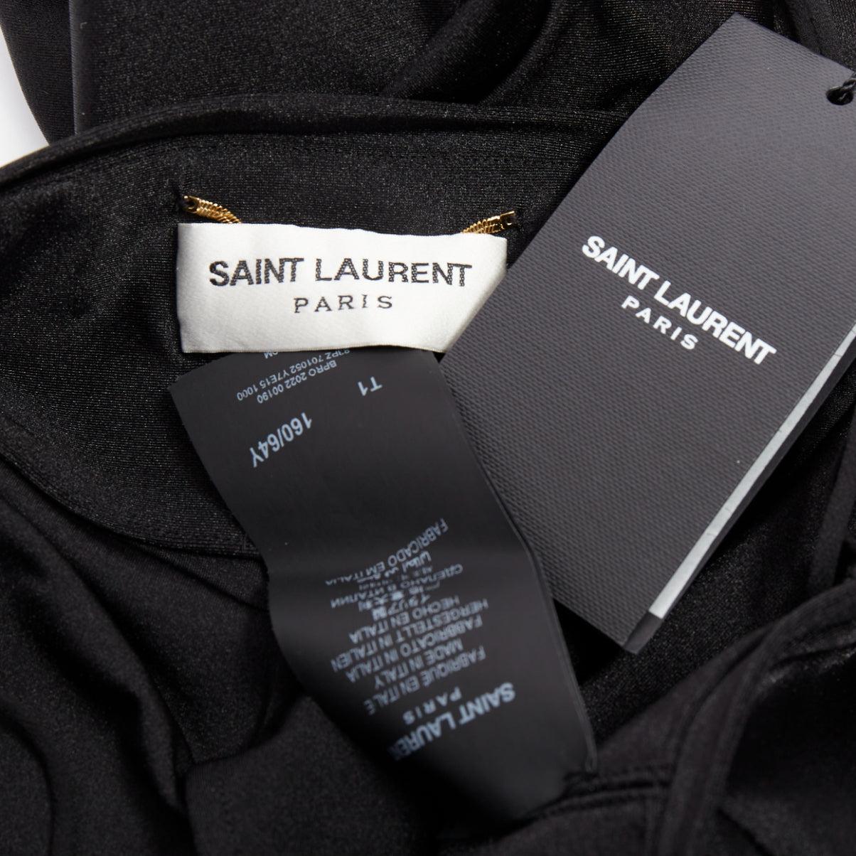 SAINT LAURENT 2022 Runway black gold metal brooch halter cutout jumpsuit Sz.2 M en venta 5