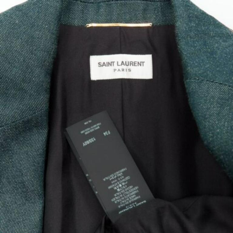 SAINT LAURENT 2022 Runway blue denim pocketed power shoulder jumpsuit FR34 XS For Sale 4