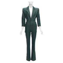 SAINT LAURENT 2022 Runway blue denim pocketed power shoulder jumpsuit FR34 XS