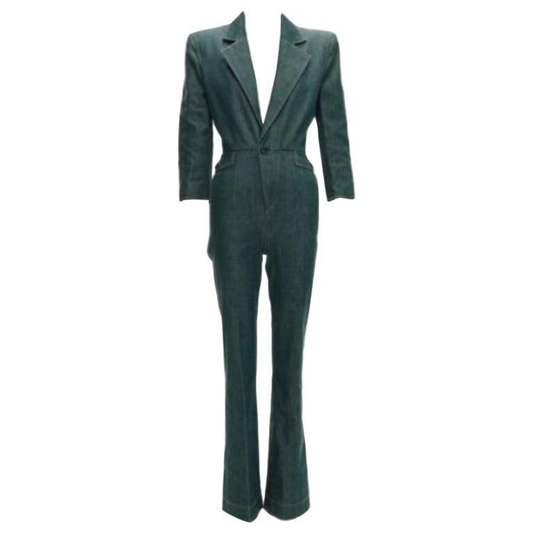 SAINT LAURENT 2022 Runway blue denim pocketed power shoulder