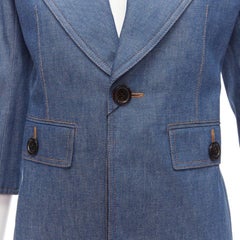 SAINT LAURENT 2022 Runway blue denim Power shoulder blazer mini dress FR34