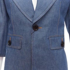SAINT LAURENT 2022 Runway blue denim Power shoulder blazer mini dress FR34