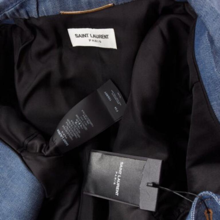 SAINT LAURENT 2022 Runway blue denim Power shoulder blazer mini dress FR34 For Sale 4