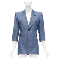 SAINT LAURENT 2022 Runway blue denim Power shoulder blazer mini dress FR34