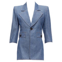 SAINT LAURENT 2022 Runway blue denim Power shoulder blazer mini dress FR34