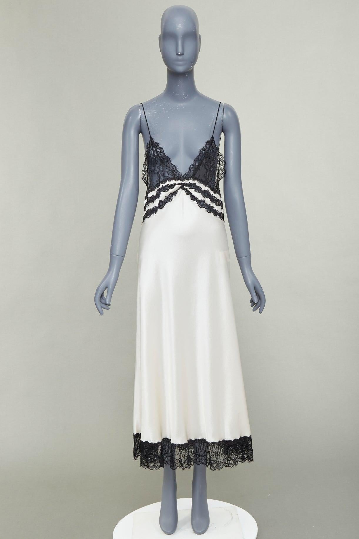 SAINT LAURENT 2022 Runway Bridal schwarzer Spitze elfenbeinfarbener Seide Satin Slip Kleid FR36 S im Angebot 6