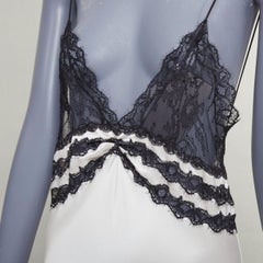 SAINT LAURENT 2022 Runway Bridal black lace ivory silk satin slip dress FR36 S
