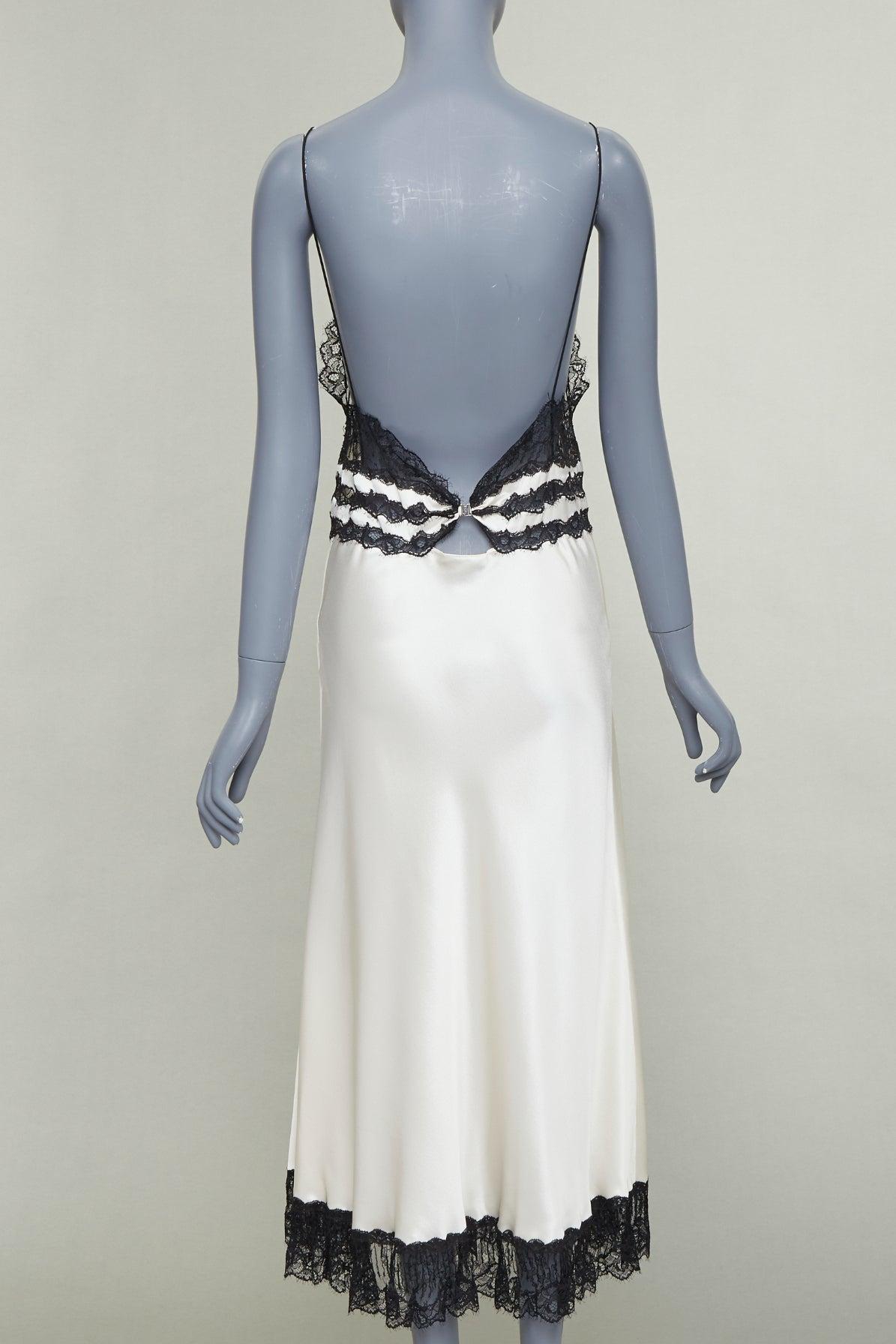 SAINT LAURENT 2022 Runway Bridal schwarzer Spitze elfenbeinfarbener Seide Satin Slip Kleid FR36 S im Angebot 1