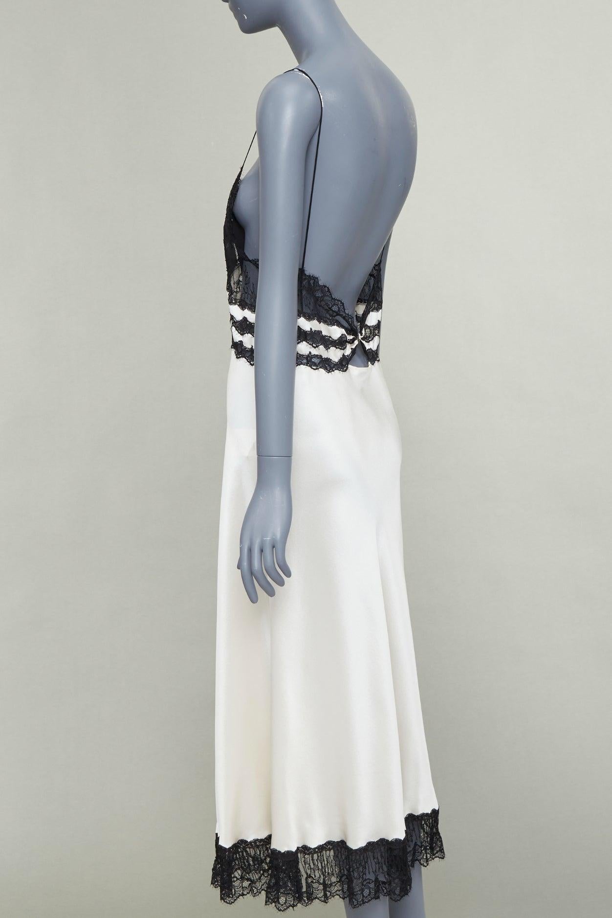 SAINT LAURENT 2022 Runway Bridal schwarzer Spitze elfenbeinfarbener Seide Satin Slip Kleid FR36 S im Angebot 2