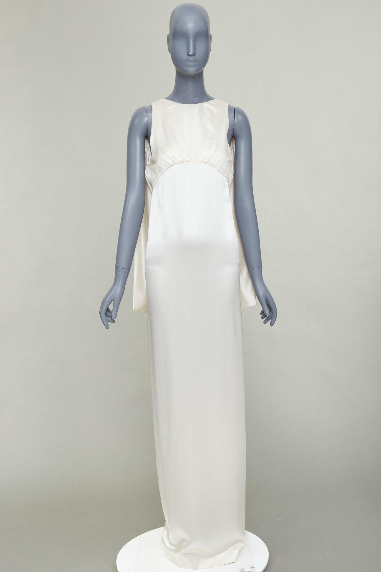 SAINT LAURENT 2022 Runway Bridal Elfenbein Satin drapiert Reich Spalte Kleid FR36 S im Angebot 6