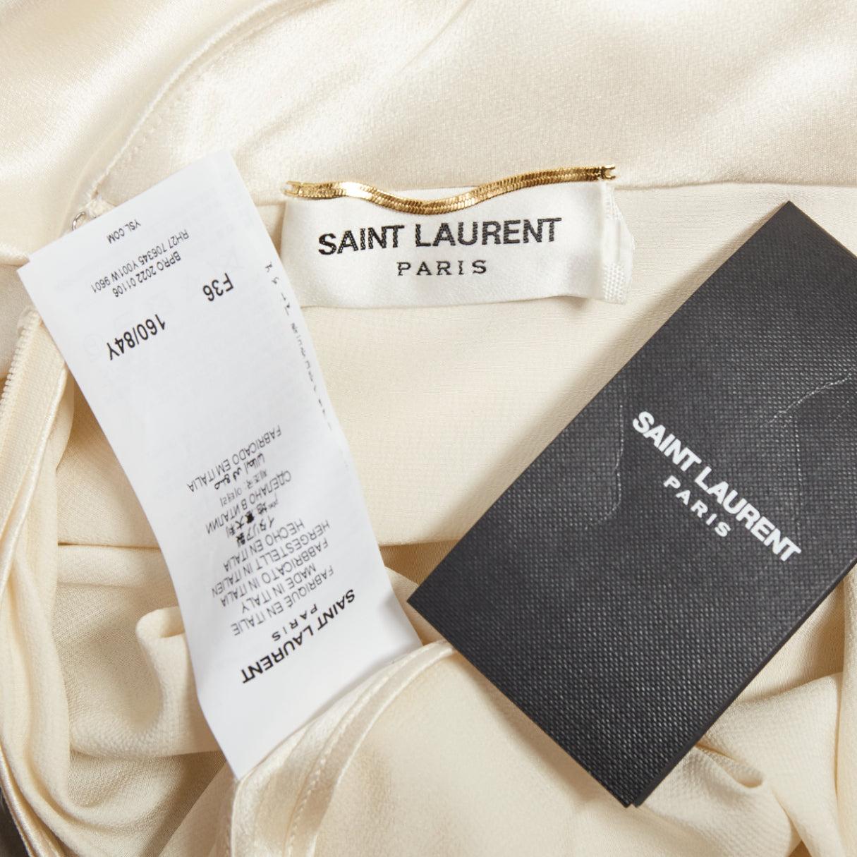 SAINT LAURENT 2022 Runway Bridal Elfenbein Satin drapiert Reich Spalte Kleid FR36 S im Angebot 5