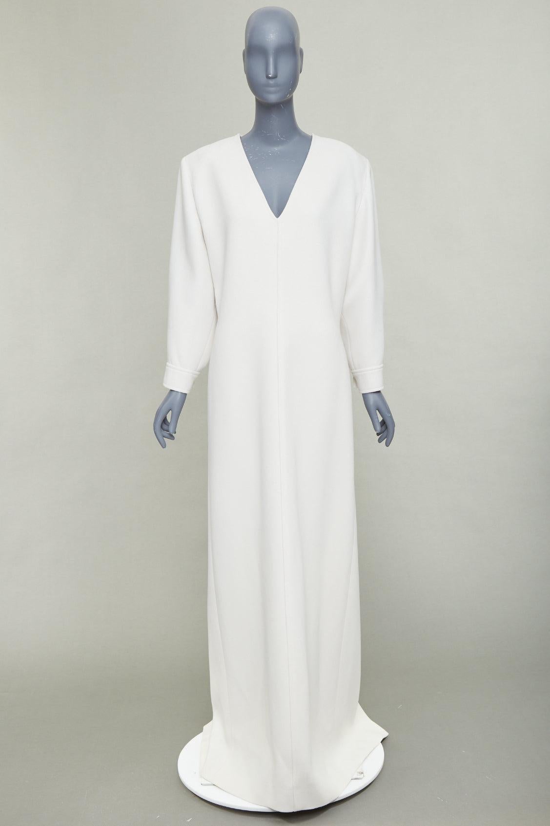SAINT LAURENT 2022 Runway Bridal off-white wool Power shoulder maxi gown FR42 XL im Angebot 6