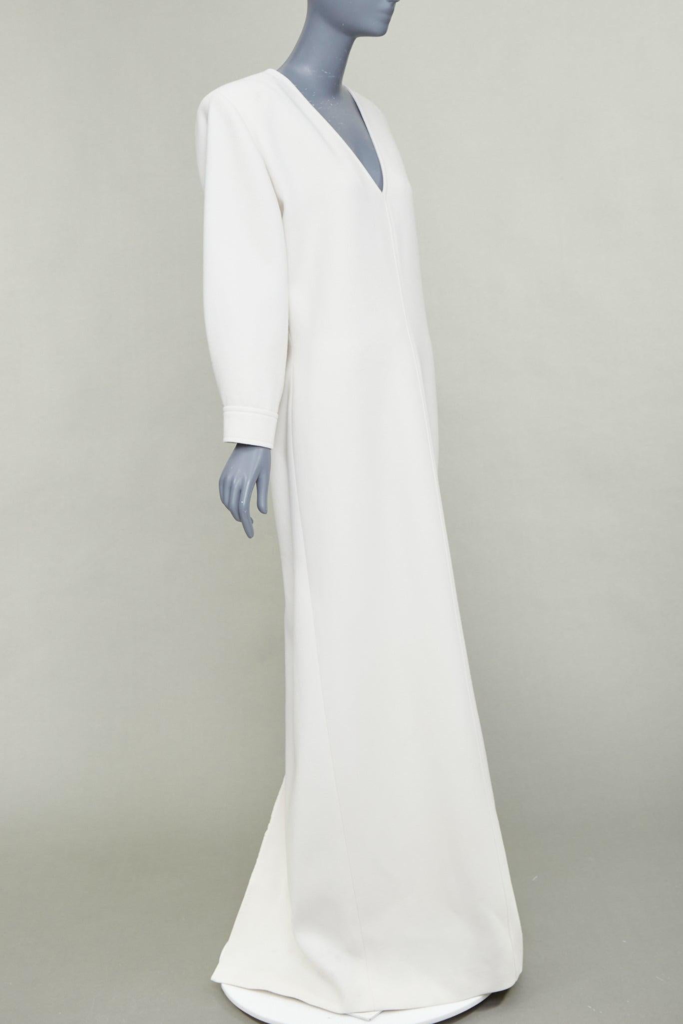 SAINT LAURENT 2022 Runway Bridal off-white wool Power shoulder maxi gown FR42 XL (Grau) im Angebot