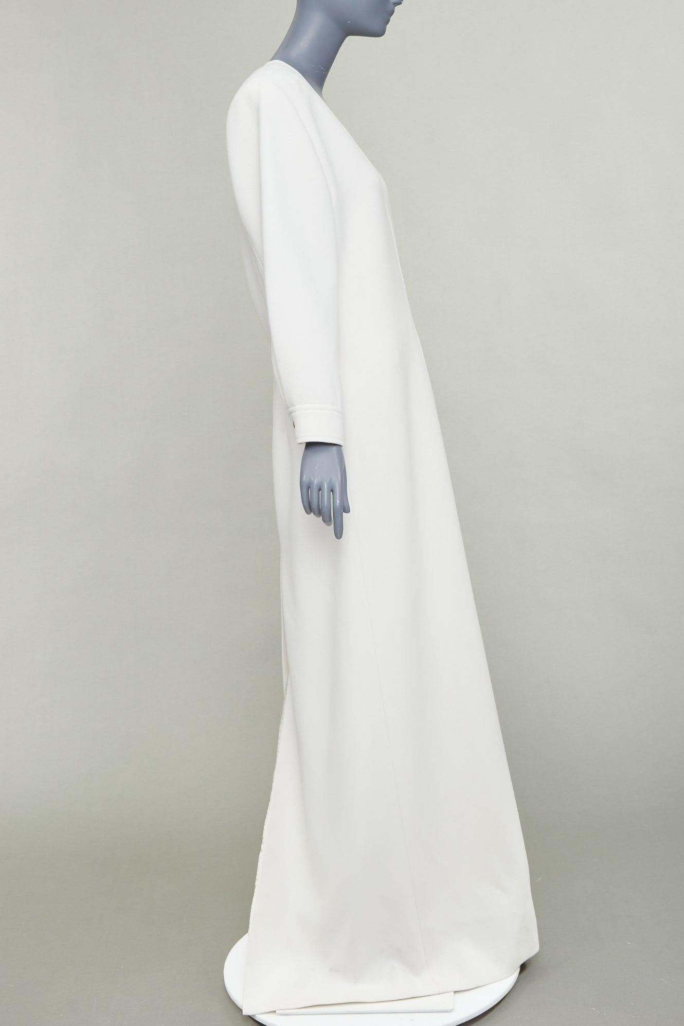 SAINT LAURENT 2022 Runway Bridal off-white wool Power shoulder maxi gown FR42 XL Damen im Angebot