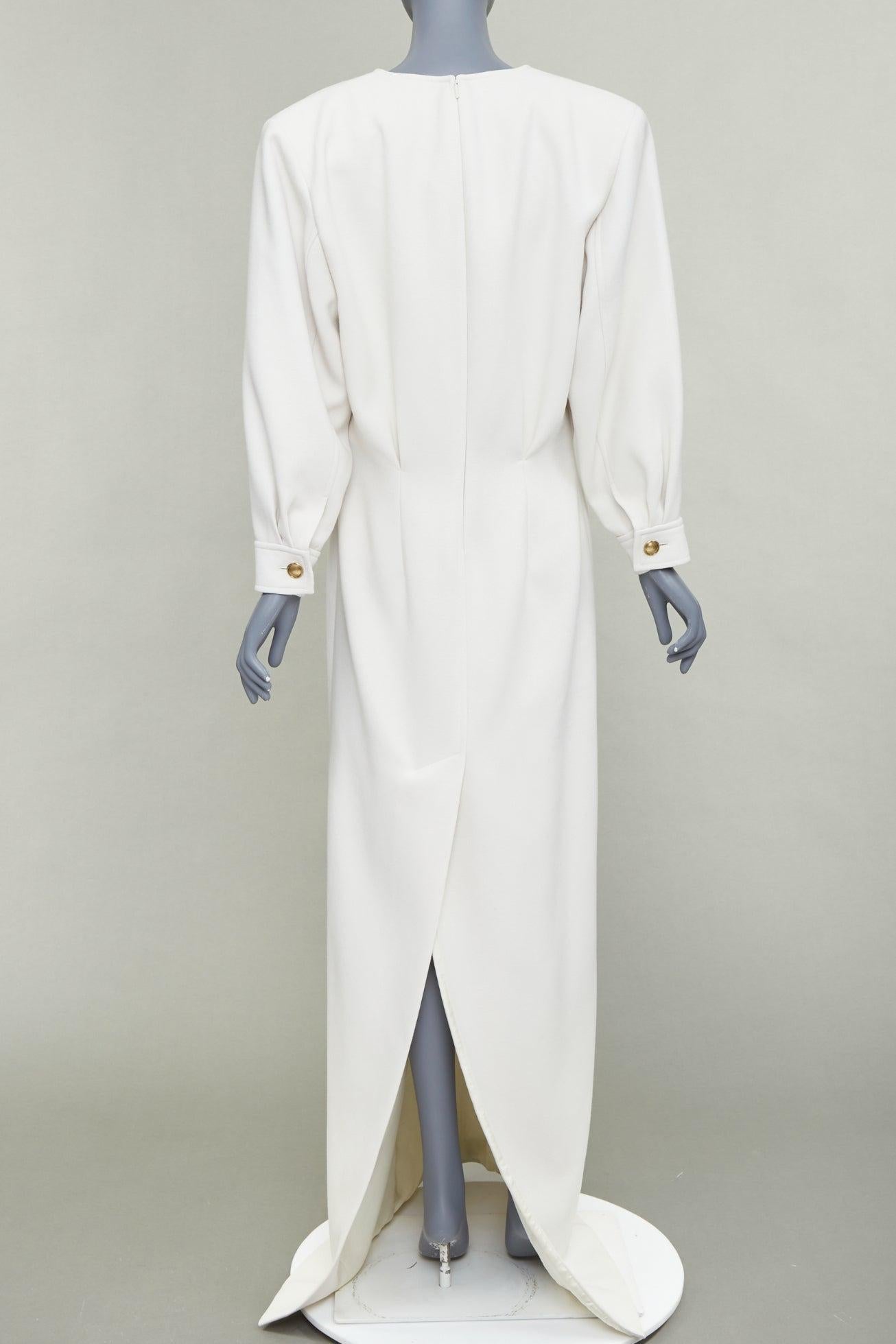 SAINT LAURENT 2022 Runway Bridal off-white wool Power shoulder maxi gown FR42 XL im Angebot 1