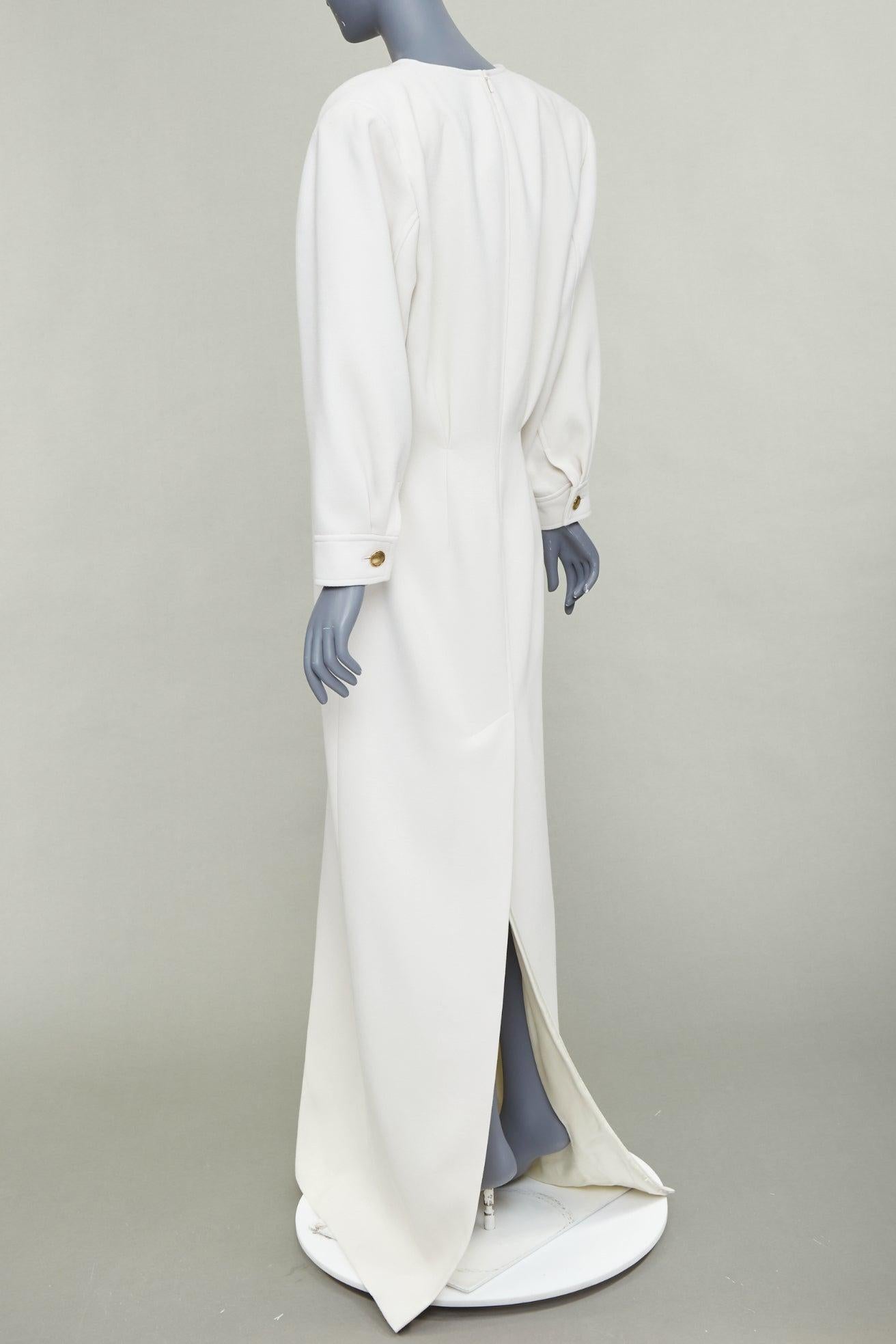 SAINT LAURENT 2022 Runway Bridal off-white wool Power shoulder maxi gown FR42 XL im Angebot 2