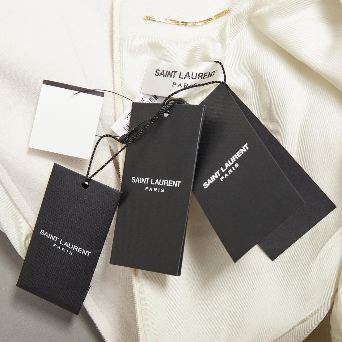 SAINT LAURENT 2022 Runway Bridal off-white wool Power shoulder maxi gown FR42 XL im Angebot 5