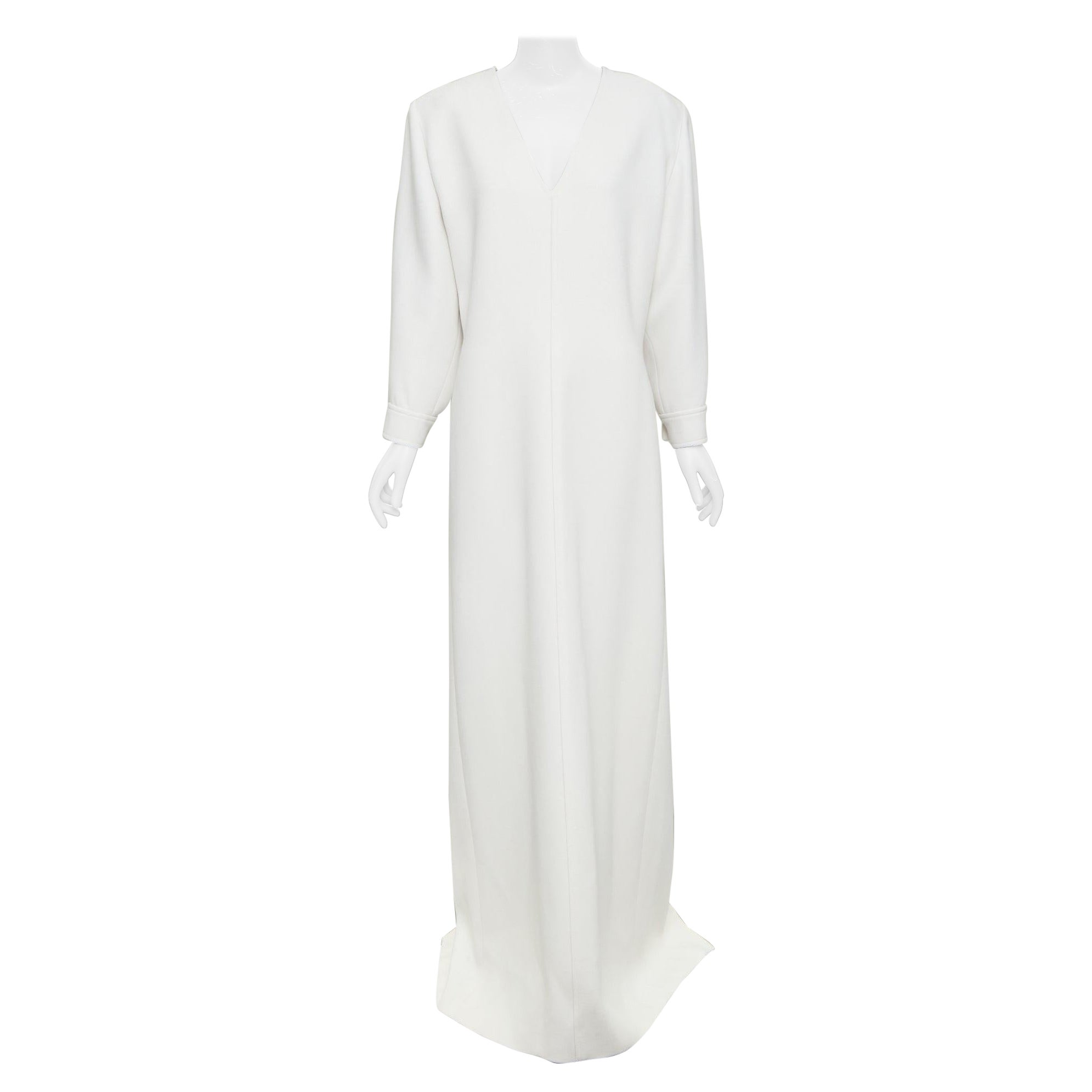 SAINT LAURENT 2022 Runway Bridal off-white wool Power shoulder maxi gown FR42 XL