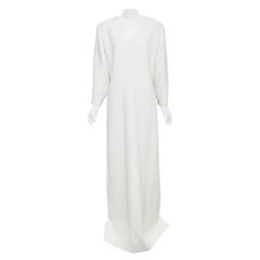 SAINT LAURENT 2022 Runway Bridal off-white wool Power shoulder maxi gown FR42 XL
